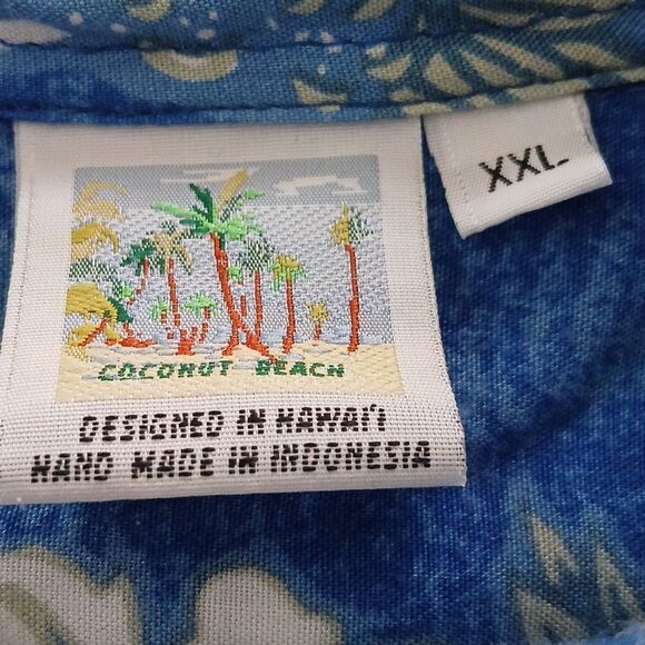 Coconut beach blue white button down casual Hawaiian print shirt Sz XXL EUC - Picture 7 of 7